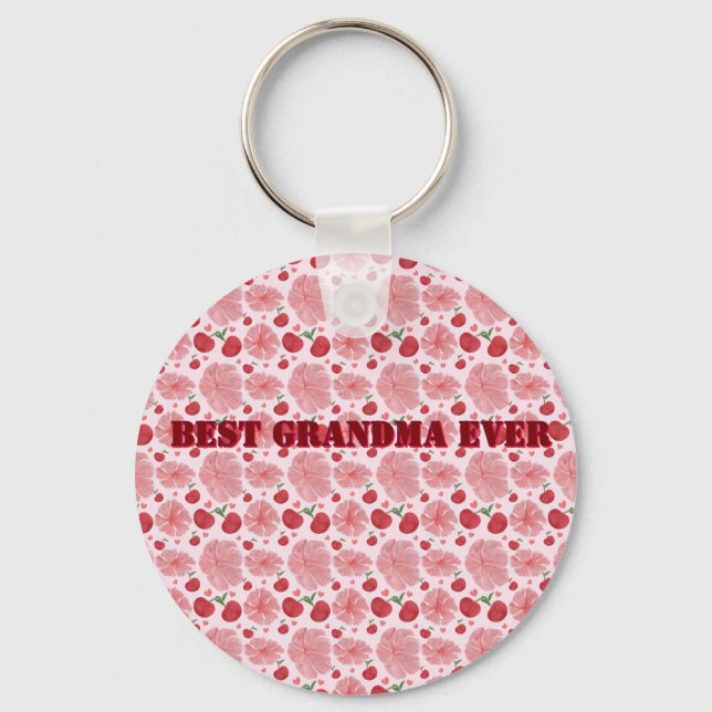 Personalized Watercolor Cherry Floral Pattern,  Keychain (Front)