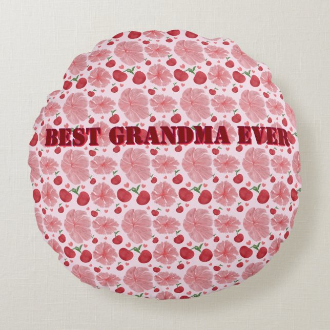 Personalized Watercolor Cherry Floral Pattern,  Round Pillow (Front)