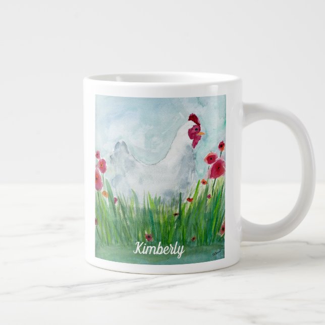 Personalized Watercolor Chicken Giant Coffee Mug (Right)