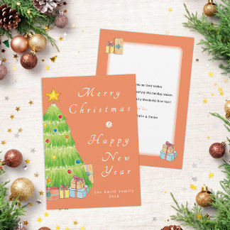 Personalized Watercolor Christmas and New Year Holiday Card