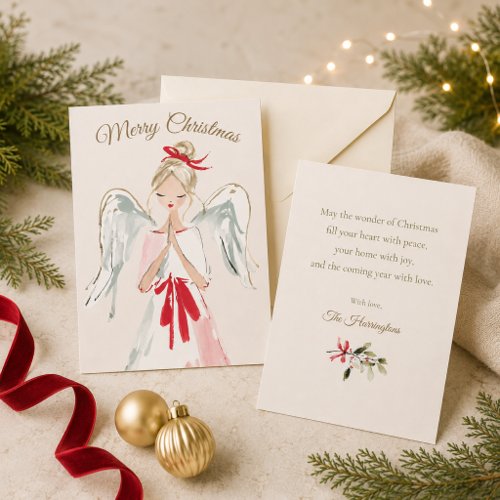 Personalized Watercolor Christmas Angel Holiday Card