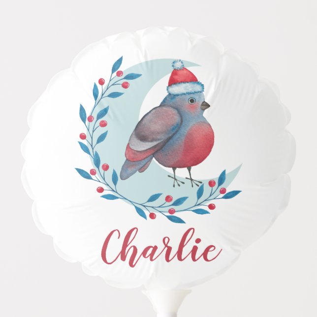 Personalized Watercolor Christmas Bird On Moon Balloon (Front)