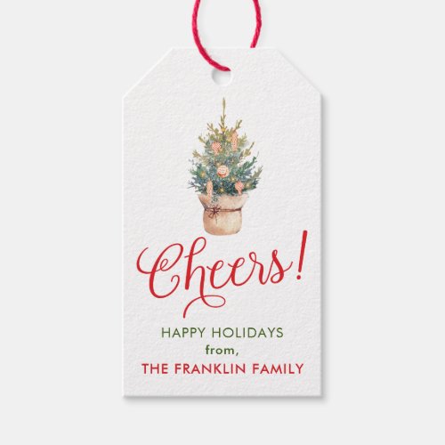 Personalized Watercolor Christmas Cheers Wine Gift Tags