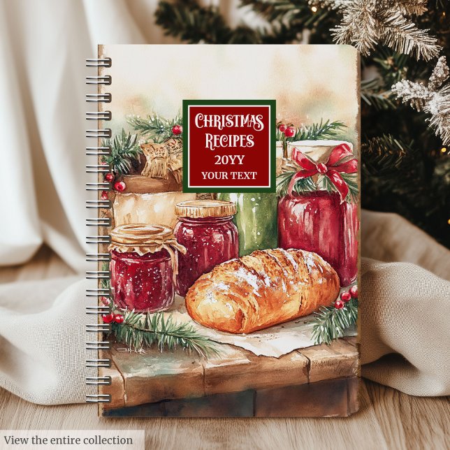 Personalized Watercolor Christmas Recipe Logbook Notebook (Personalized Watercolor Christmas Recipe Logbook)