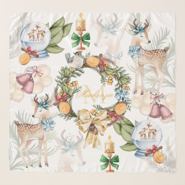 Personalized Watercolor Christmas Scarf (Front)