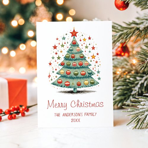Personalized Watercolor Christmas Tree Holiday Card