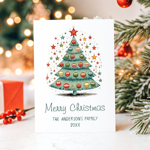Personalized Watercolor Christmas Tree Holiday Card