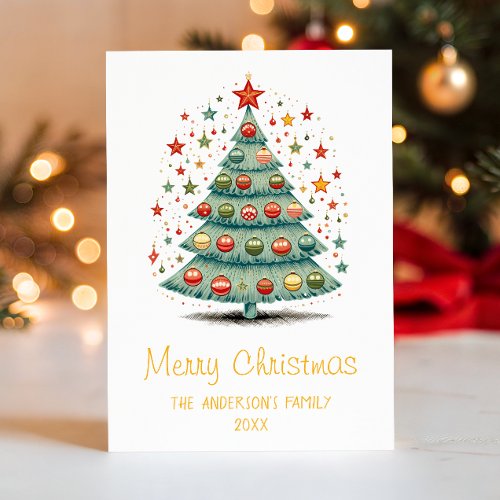 Personalized Watercolor Christmas Tree Holiday Card