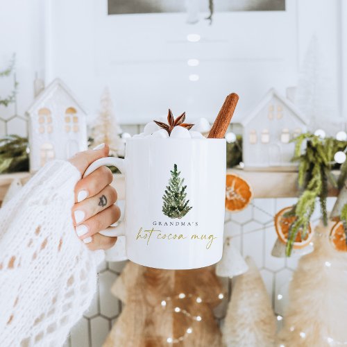 Personalized Watercolor Christmas Tree Hot Cocoa Coffee Mug