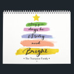 Personalized, Watercolor Christmas Tree, Photo Calendar<br><div class="desc">"May your days be merry and bright" in a modern, handlettering style script. This abstract Christmas tree uses watercolor hand painted strokes and a star on top. Be unique and trendy this season with this design. Personalize and customize with your family name.Replace the photo for each month with your own...</div>