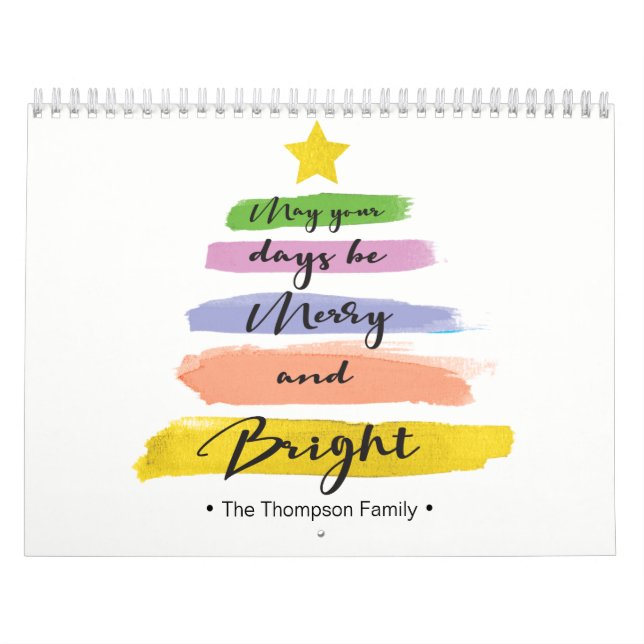 Personalized, Watercolor Christmas Tree, Photo Calendar (Cover)