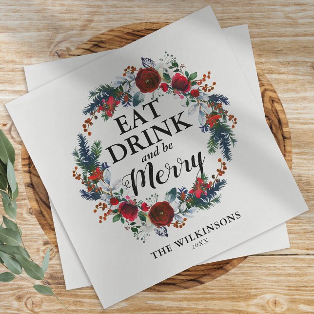 Personalized Watercolor Christmas Wreath Napkins (Creator Uploaded)