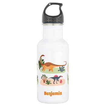 Personalized Watercolor Colorful Dinosaurs  Stainl Stainless Steel Water Bottle by shabnamahsandesigns at Zazzle