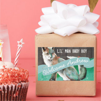 Personalized Watercolor Colorful Fox Barn Wood Rectangular Sticker
