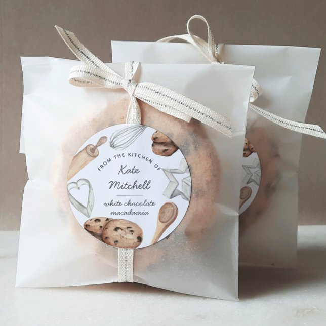 Personalized Watercolor Cookie Baking Classic Round Sticker (Creator Uploaded)