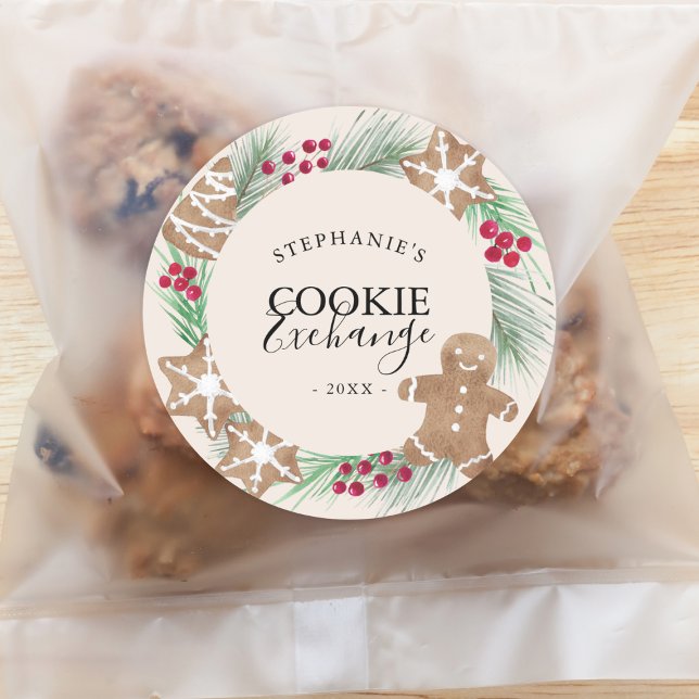 Personalized Watercolor Cookie Exchange Classic Round Sticker (Creator Uploaded)