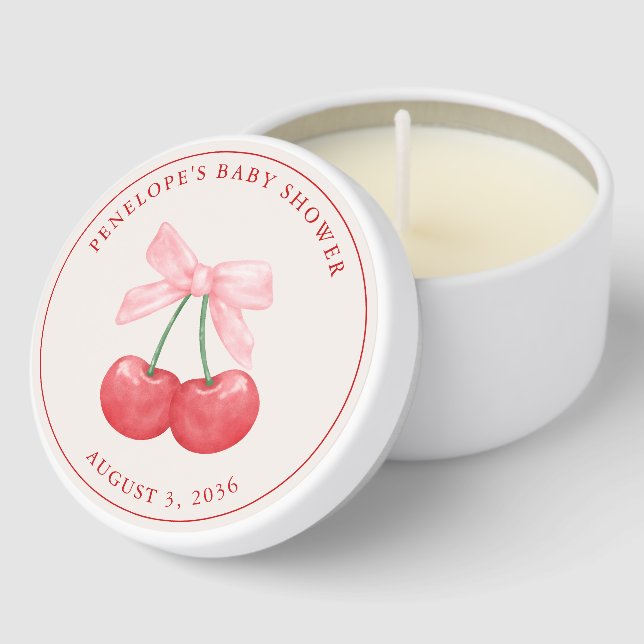 Personalized Watercolor Coquette Cherry Retro Mini Candle Favors (Corner)