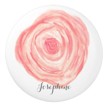 Personalized Watercolor Coral Pink Flower Ceramic Knob by PersonalizationShop at Zazzle