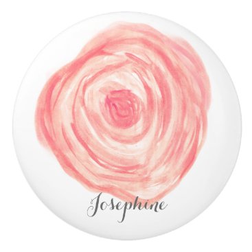 Personalized Watercolor coral pink Flower Ceramic Knob
