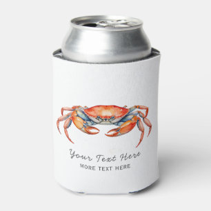 Personalized Watercolor Crab Summer Beach Nautical Can Cooler