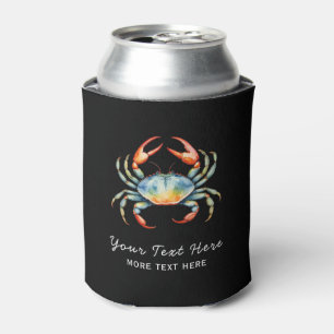 Personalized Watercolor Crab Summer Beach Nautical Can Cooler