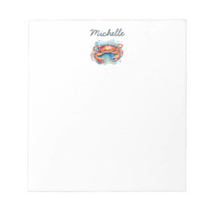 Personalized  Watercolor Crab Summer Beach    Notepad