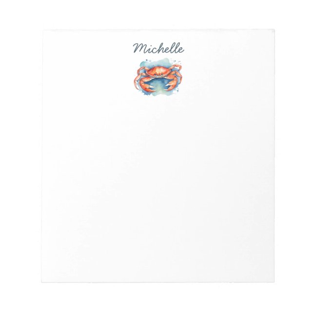 Personalized  Watercolor Crab Summer Beach    Notepad (Front)