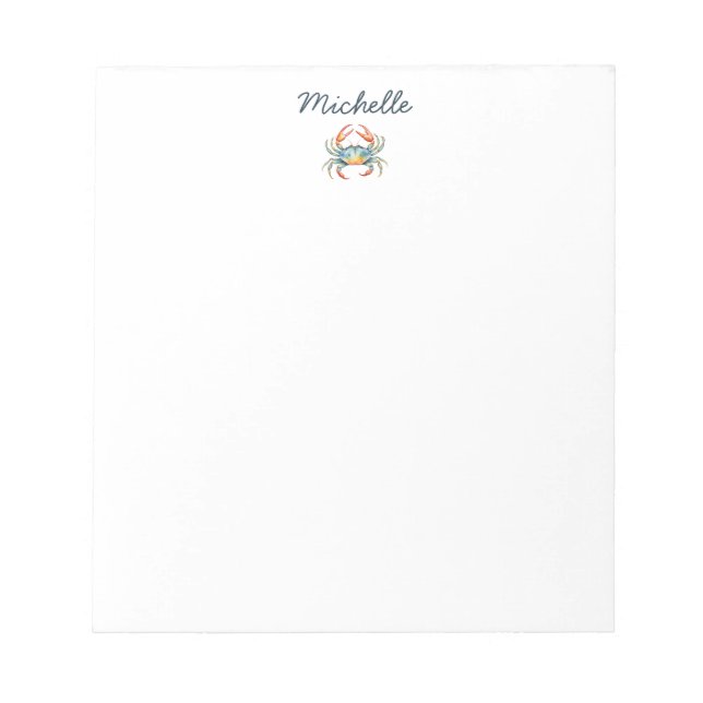 Personalized  Watercolor Crab Summer Beach    Notepad (Front)