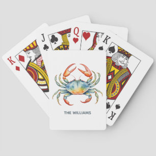 Personalized Watercolor Crab Summer Beach Poker Cards