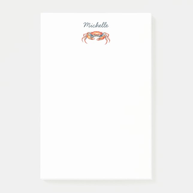 Personalized  Watercolor Crab Summer Beach    Post-it Notes (Front)