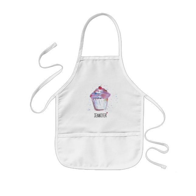 Personalized Watercolor Cupcake Bakery Kids' Apron (Front)