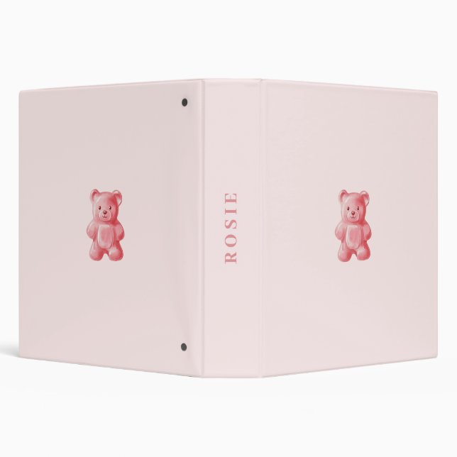 Personalized Watercolor Cute Pink Gummy Bear 3 Ring Binder (Background)