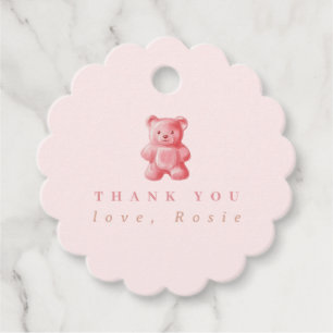 Personalized Watercolor Cute Pink Gummy Bear Favor Tags