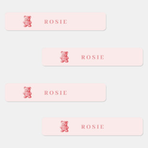 Personalized Watercolor Cute Pink Gummy Bear Labels