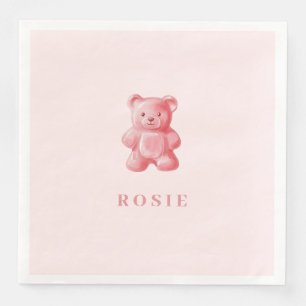 Personalized Watercolor Cute Pink Gummy Bear Paper Dinner Napkins