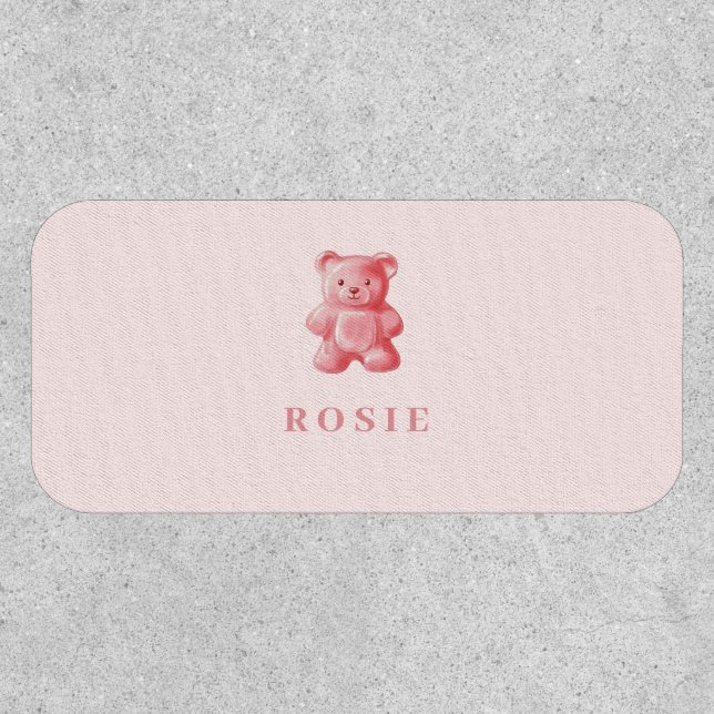 Personalized Watercolor Cute Pink Gummy Bear Patch (Front)