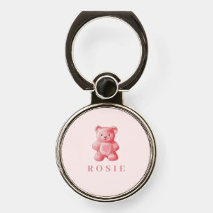 Personalized Watercolor Cute Pink Gummy Bear Phone Ring Stand