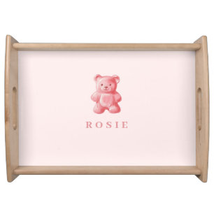 Personalized Watercolor Cute Pink Gummy Bear Serving Tray