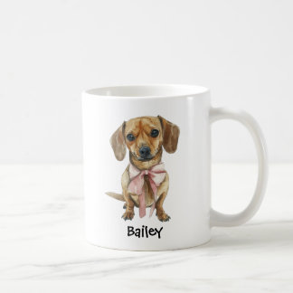 Personalized Watercolor Dachshund Coquette Bow Dog Coffee Mug