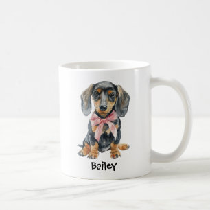 Personalized Watercolor Dachshund Dog Coquett Bow Coffee Mug