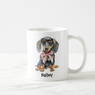 Personalized Watercolor Dachshund Dog Coquett Bow Coffee Mug
