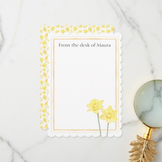 Personalized Watercolor Daffodil Thank You Card (Front/Back In Situ)