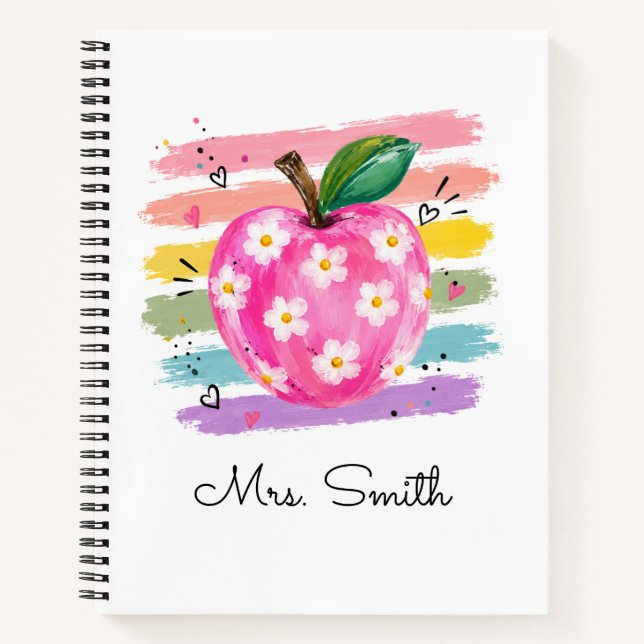 Personalized Watercolor Daisy Apple Notebook (Front)