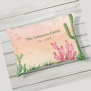 Personalized Watercolor Desert Cactus Family Name Outdoor Pillow