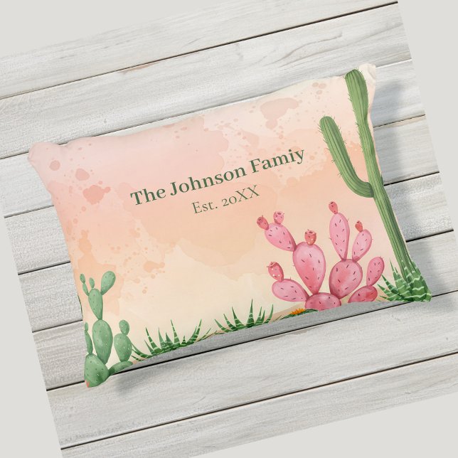 Personalized Watercolor Desert Cactus Family Name Outdoor Pillow (Creator Uploaded)
