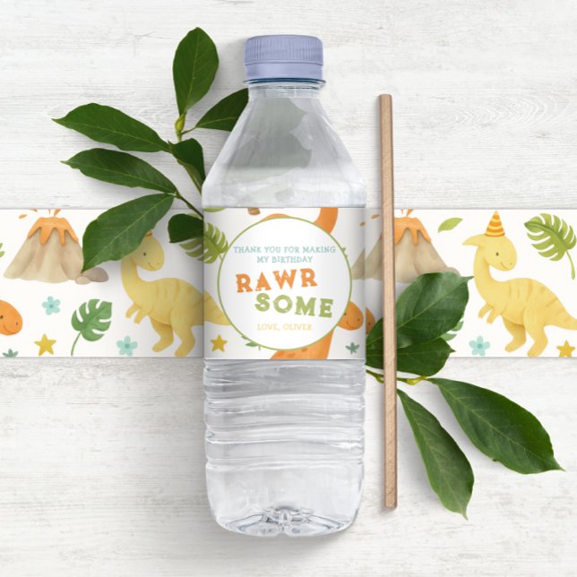 Personalized Watercolor Dinosaur Bottle Label (Creator Uploaded)