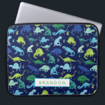 Personalized Watercolor Dinosaur Pattern Blue Kids Laptop Sleeve<br><div class="desc">Personalized Watercolor Dinosaur Pattern Blue Green Kids Laptop Case. Watercolor dinosaurs in green,  and blue on a dark blue background. Personalize with name. www.SamAnnDesigns.com</div>