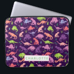 Personalized Watercolor Dinosaur Pattern Pink Kids Laptop Sleeve<br><div class="desc">Personalized Watercolor Dinosaur Pattern Pink Purple Girls Kids Laptop Case. Watercolor dinosaurs in green,  pink,  and purple on a dark purple background. www.SamAnnDesigns.com</div>