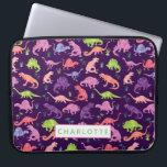 Personalized Watercolor Dinosaur Pattern Pink Kids Laptop Sleeve<br><div class="desc">Personalized Watercolor Dinosaur Pattern Pink Purple Girls Kids Laptop Case. Watercolor dinosaurs in green,  pink,  and purple on a dark purple background. www.SamAnnDesigns.com</div>