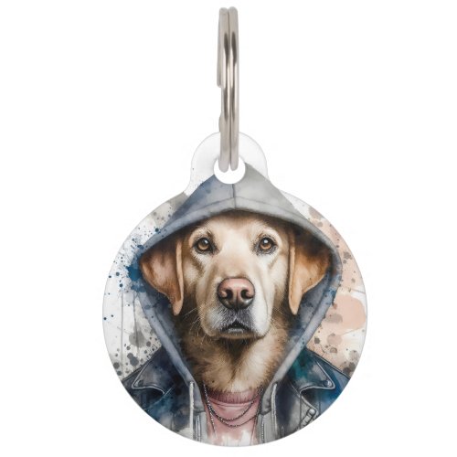 Personalized Watercolor Dog in Hoodie Splash Art  Pet ID Tag